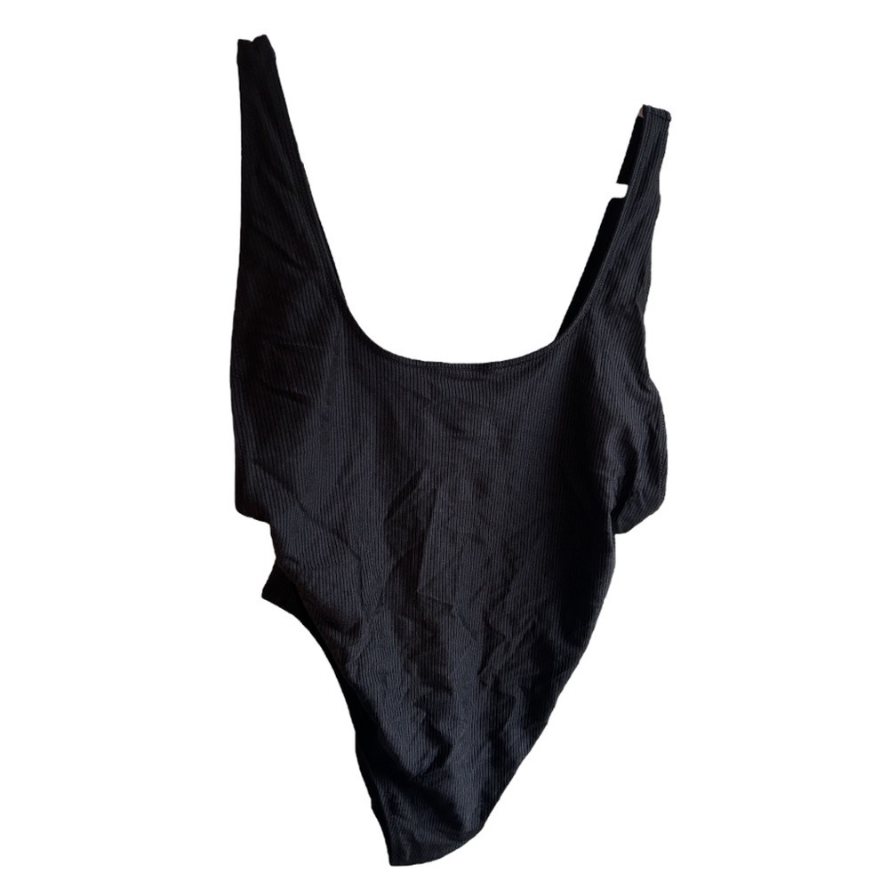 Aerie Shine Rib Birthday Scoop Cheekiest One Piece Swimsuit XXL True Black NWT - Picture 6 of 9
